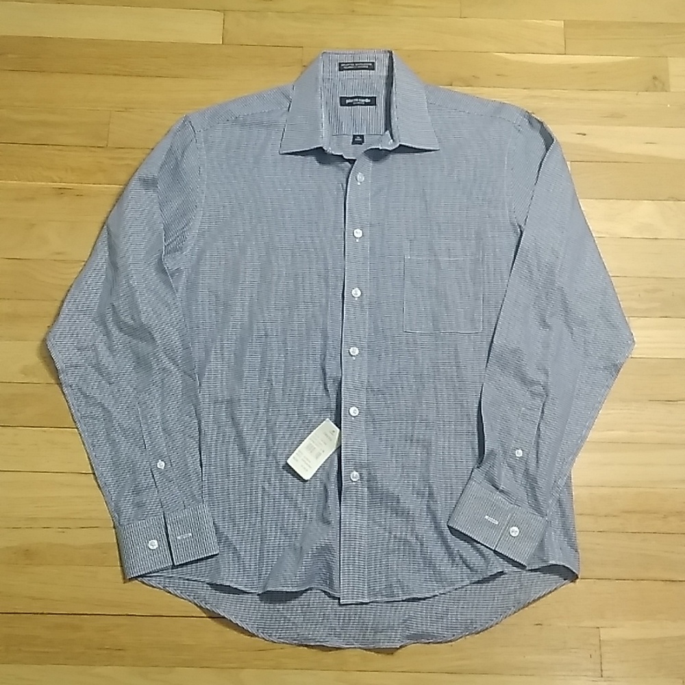 PIERRE CARDIN DRESS SHIRT BUTTON  UP NAVY SLIM FIT SIZE 16 (34/35)